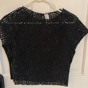 H&M Black Openwork Crochet Tee